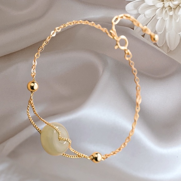14k GOLD REAL JADE Bracelet - Picture 5 of 6